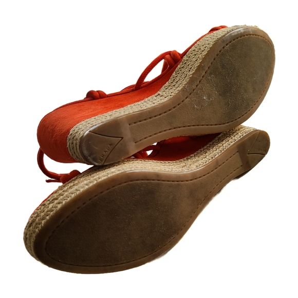 PRADA Platform Wedge Espadrille Strappy Sandal Orange-Red Suede 36 - Picture 9 of 9